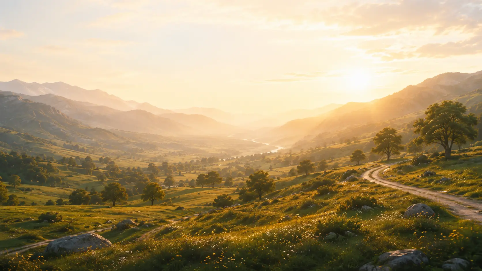 Sunlit mountain landscape