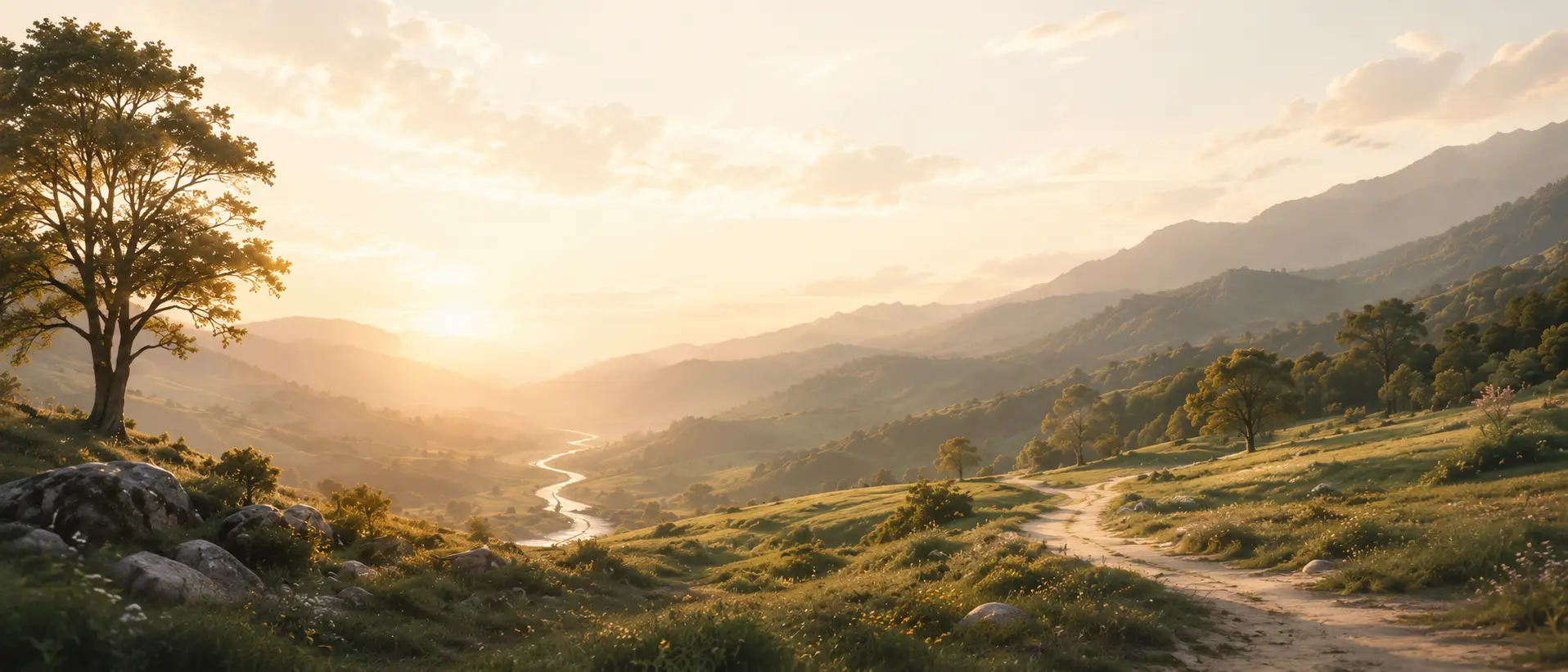 Sunlit mountain valley